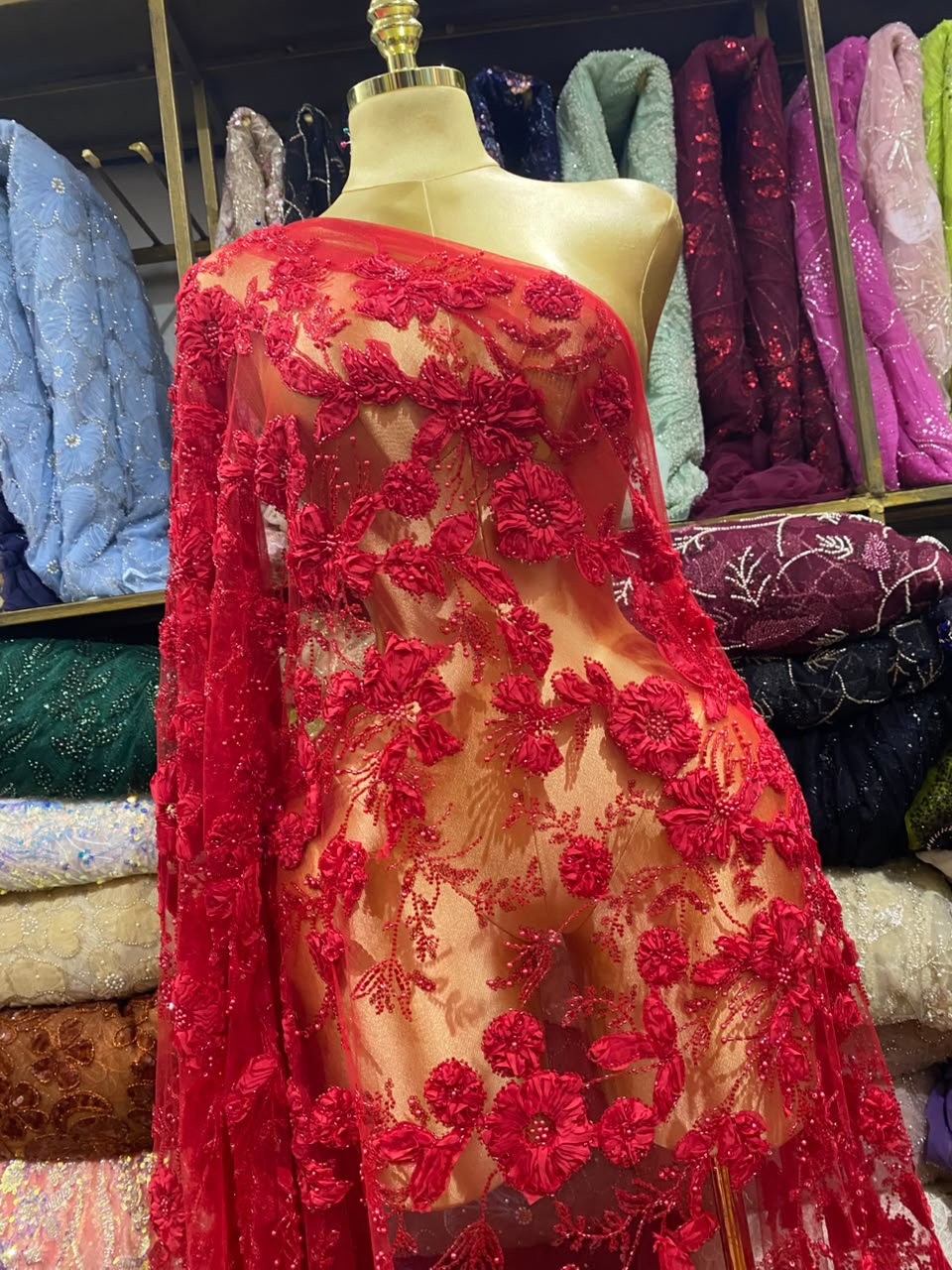 Red beaded lace